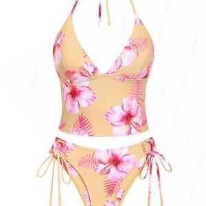 Floral Bikini Set in Pink and Tan